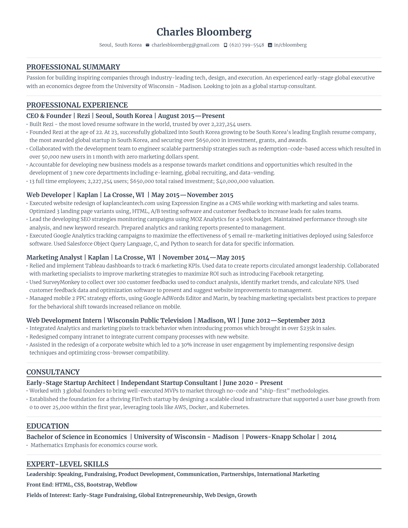 Compact resume template