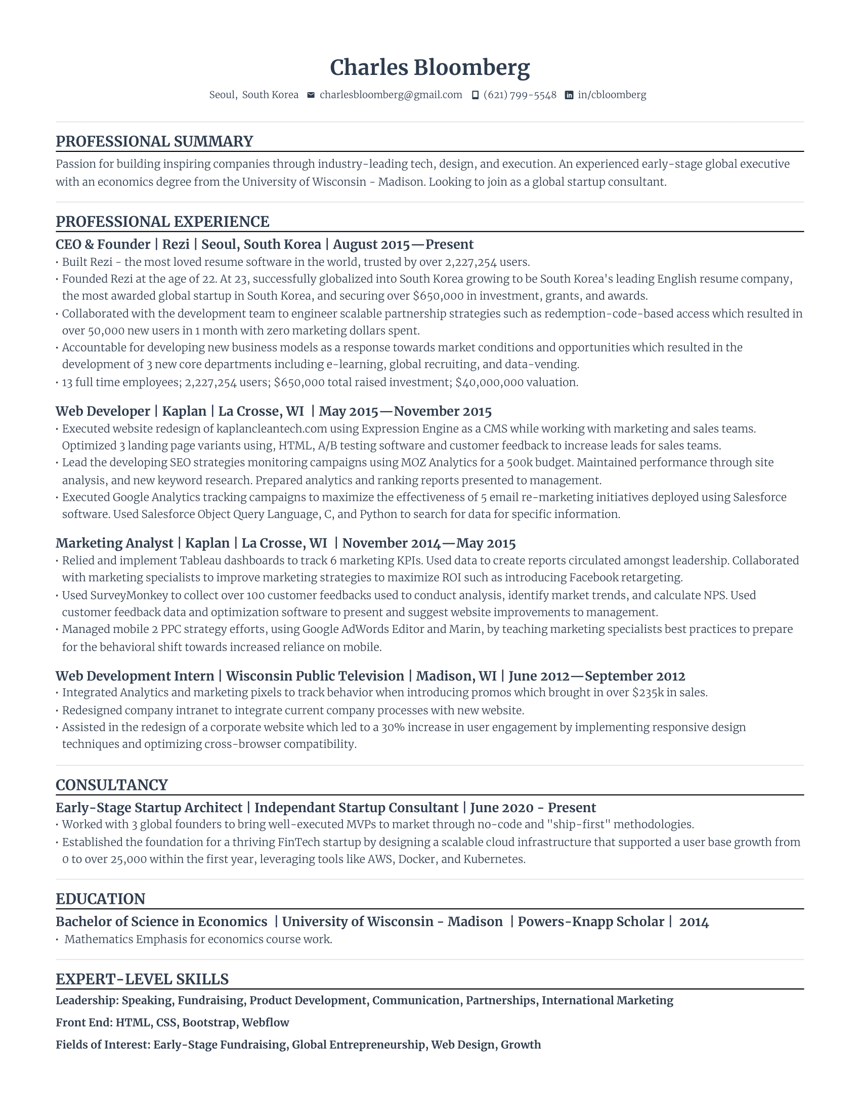 Compact resume template