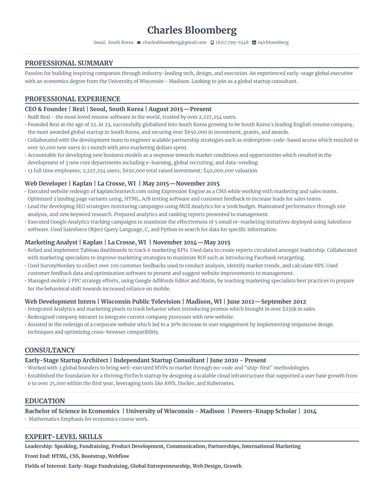 Compact resume template