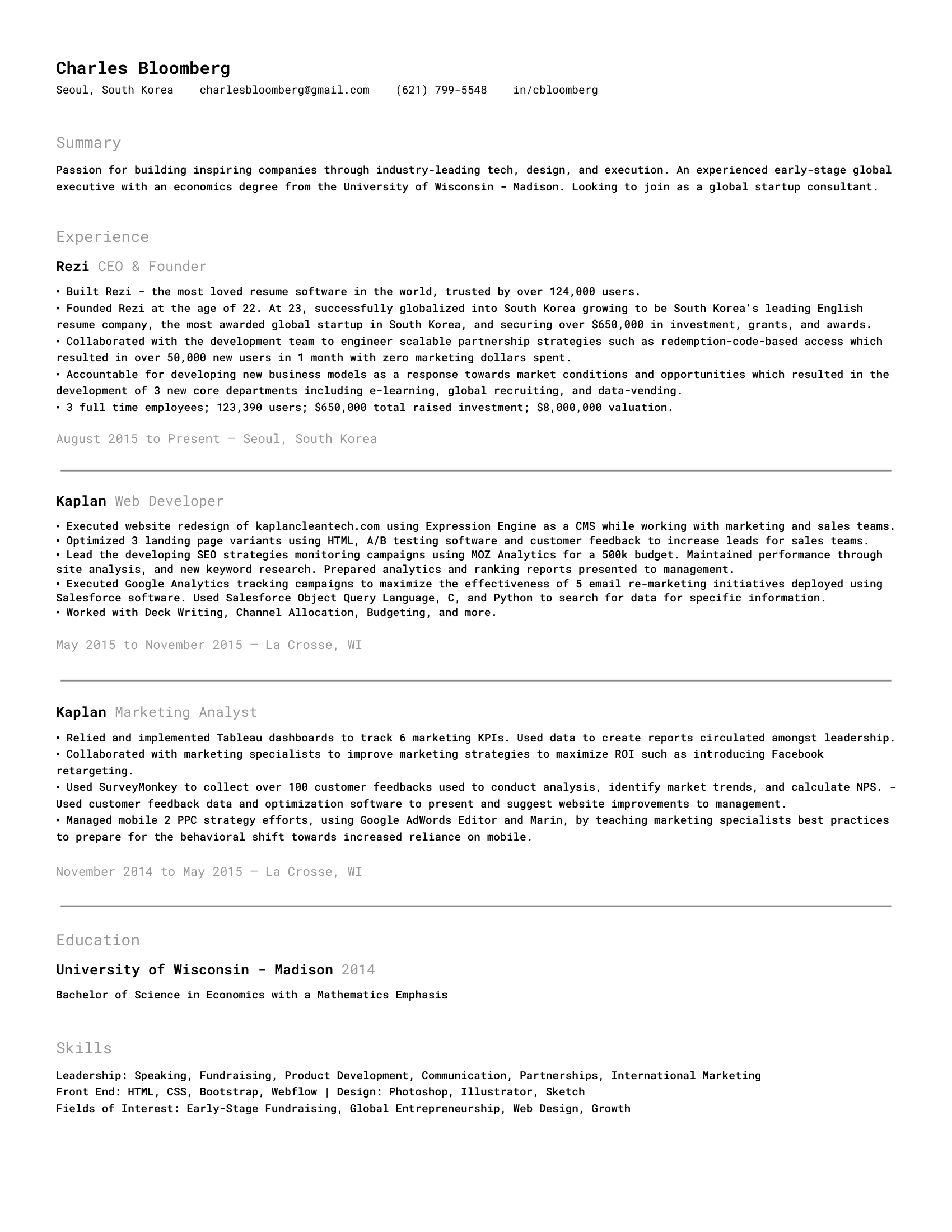 Developer resume template