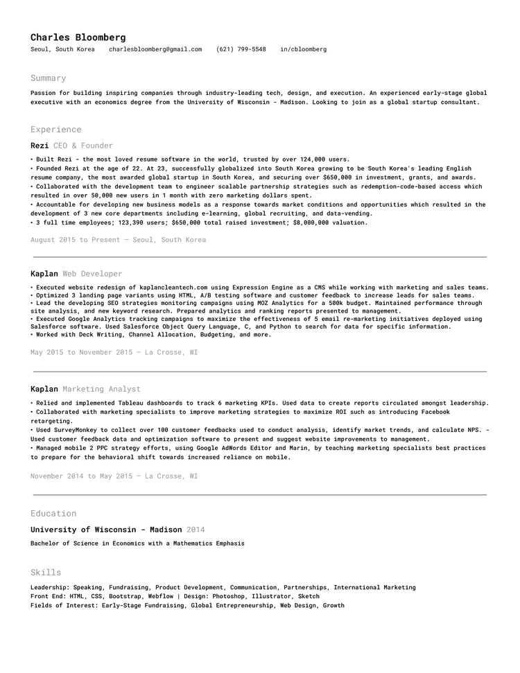 Dev Compact resume template