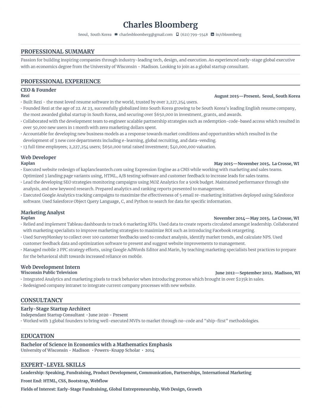 A tailored resume in the Standard template
